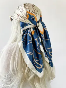 Women's Silk Scarf, 90cm Large Square Scarf, European and American Style Decorative Headscarf, New Chiffon Satin Print Wrap Scarf