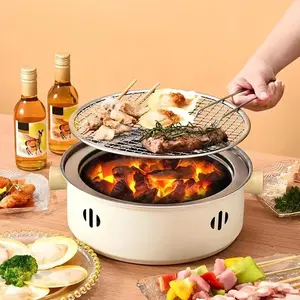 Portable Stainless Steel BBQ Tray Set, Compact Desktop Grill with Grilling Rack, Home Charcoal Grill & Meat Tongs, Kitchen Accessories, Charcoal BBQ Grills