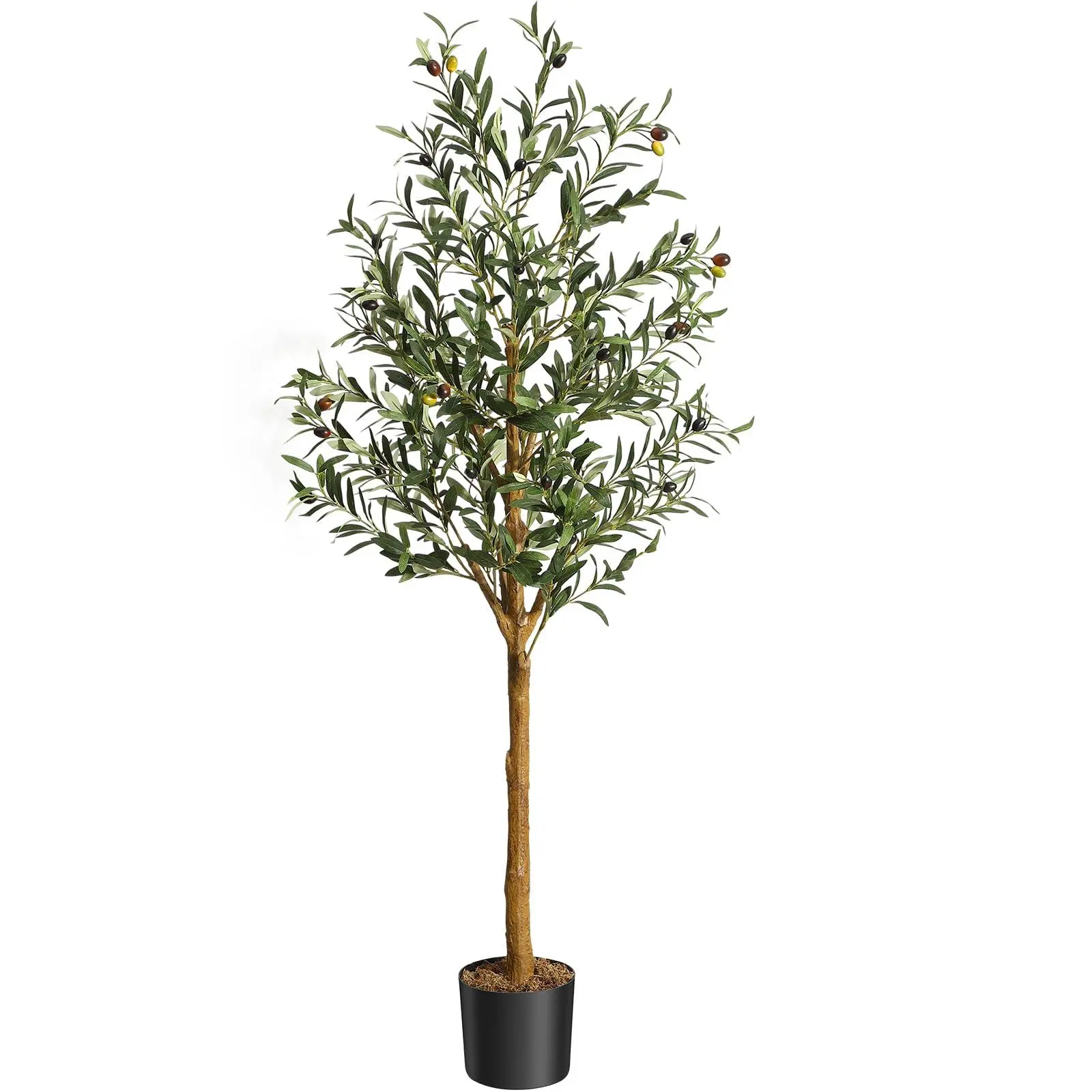 GARVEE Artificial Olive Tree 5FT Tall Faux Silk Plant for Home Office Decor Indoor Fake Potted Tree, with Moss, Black Nursery Pot, Artificial Silk Plant, Designed Faux Wood Trunk and Realistic Fruit