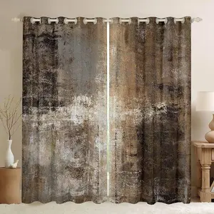 Ombre Curtains for Men Women,Oil Painting Window Curtains 52x96 inch,Grunge Brown Grey Window Treatments,Farmhouse Watercolor Shades Drapes 2 Panels Bedroom Decor