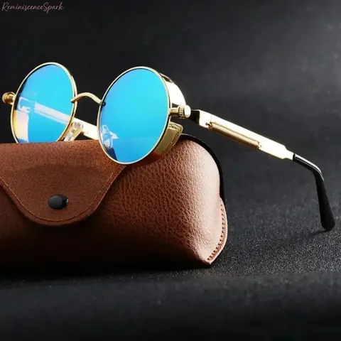 Unisex Steampunk Round Sunglasses - Metal Frame, Polycarbonate Lenses, UV400 Protection, Lightweight Fit, Bold Retro Industrial Look, Streetwear Styling, Cosplay Wear, Durable Sports Eyewear, Ideal for Music Festivals, Travel Photoshoots, Adult One Size