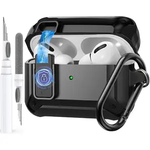 for AirPods Pro 3 2025 Case with Lock Clip - Rugged Shockproof Protective Cover 2025, Armor Hard Shell with Carabiner & Cleaner Kit for Men Women