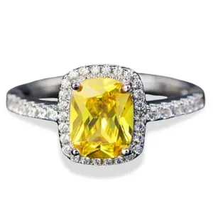 Birth Month Citrine Sunburst Ring, Golden-Yellow CZ Stone on 18K Silver Band - Square Bright Warmth