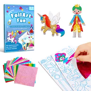 Leven Foil Art Kit for Kids, Ages 4-9 – 100 Bright Foil Sheets, 100+ Foam Stickers, 10 Canvases – Fun, Mess-Free DIY Art & Craft Set with Unicorns, Princesses & Castles – Easy Creativity – Perfect Gift for Birthdays & Holidays