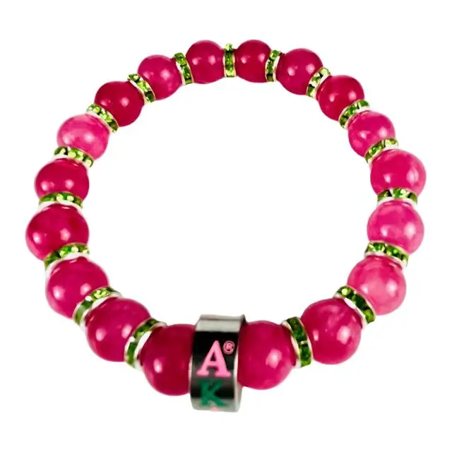 Alpha Kappa Alpha Natural Stone Beaded Bracelet Pink Jade