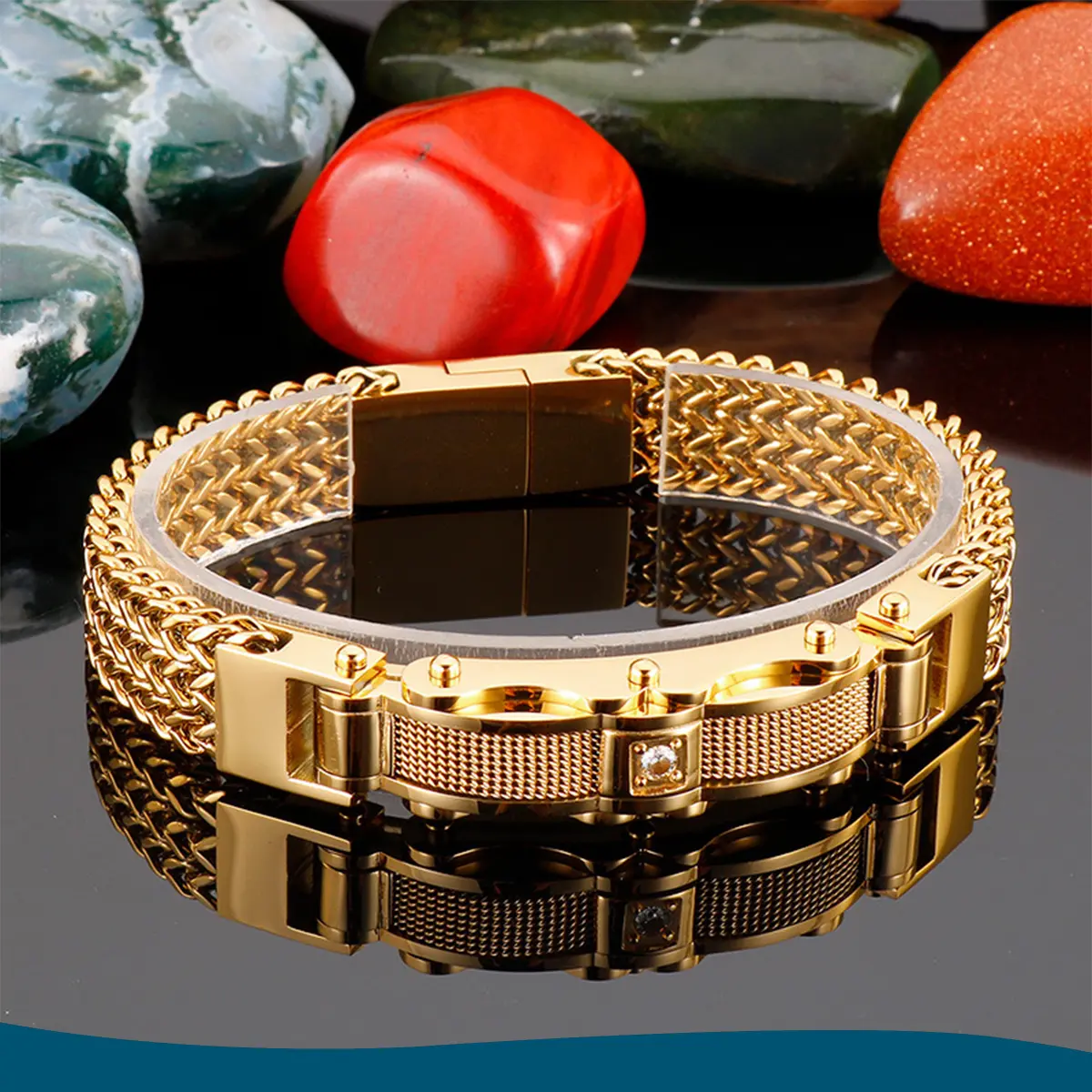 Creative new product gold Silver steel stainless steel men's diamond inlaid bracelet Luxury Fashion Jewelry