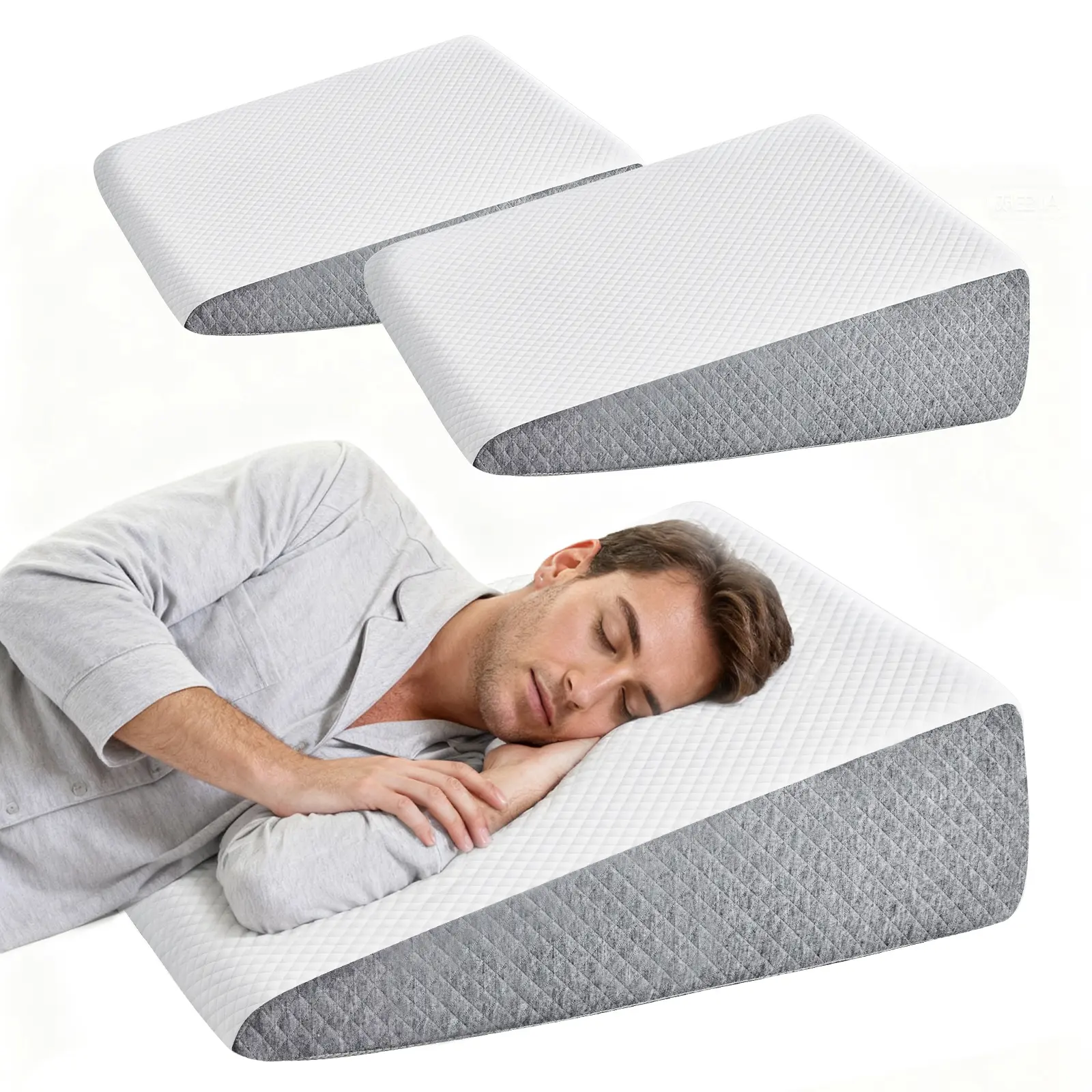 【New Style】Premium Ergonomic Triangle Wedge Pillow - Certified Hypoallergenic, Skin-Friendly, Breathable, Anti-Dust Mite Certified Foam, Machine-Wash 1-Piece Cover, Multi-Size Option for Sleep Apnea Relief, Sleeping Comfort
