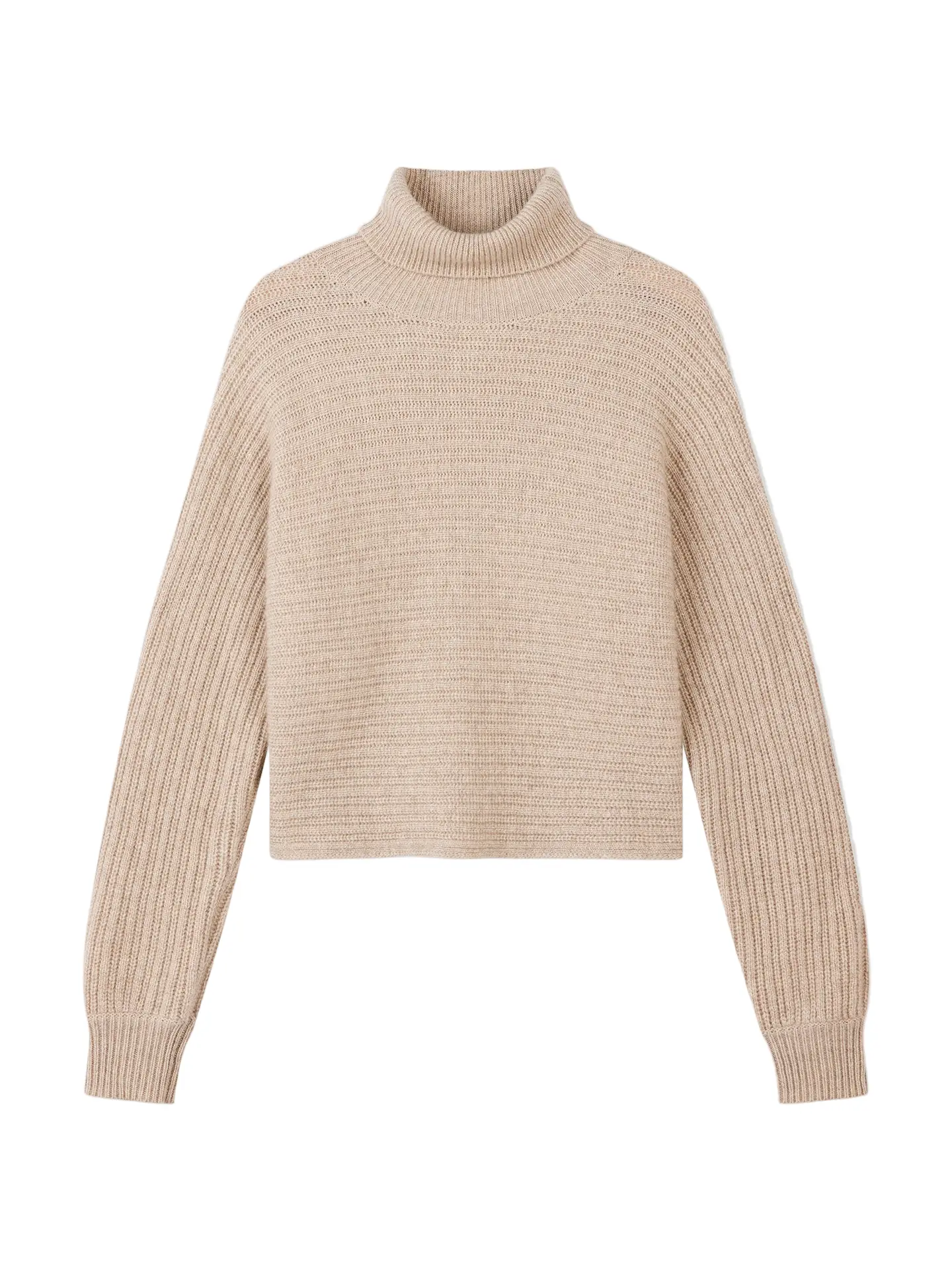 Natural Color Cashmere Cropped T-Neck Sweater