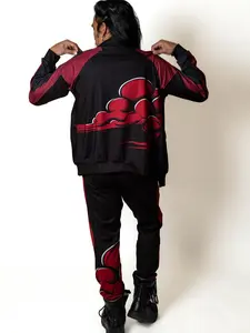 Men's Shonen Apex Red and Black Long Sleeve Soft Athletic Jacket - Zipper-Closure, Logo Design, Basic Comfortable Menswear Tops for Gym, Workout Sports Outerwear