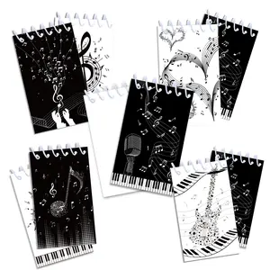 8-Pack Music Note Spiral Notebook, Portable Coil Journal, Student Diary, Piano Key Tear-Off Pages, 16 Sheets Per Book