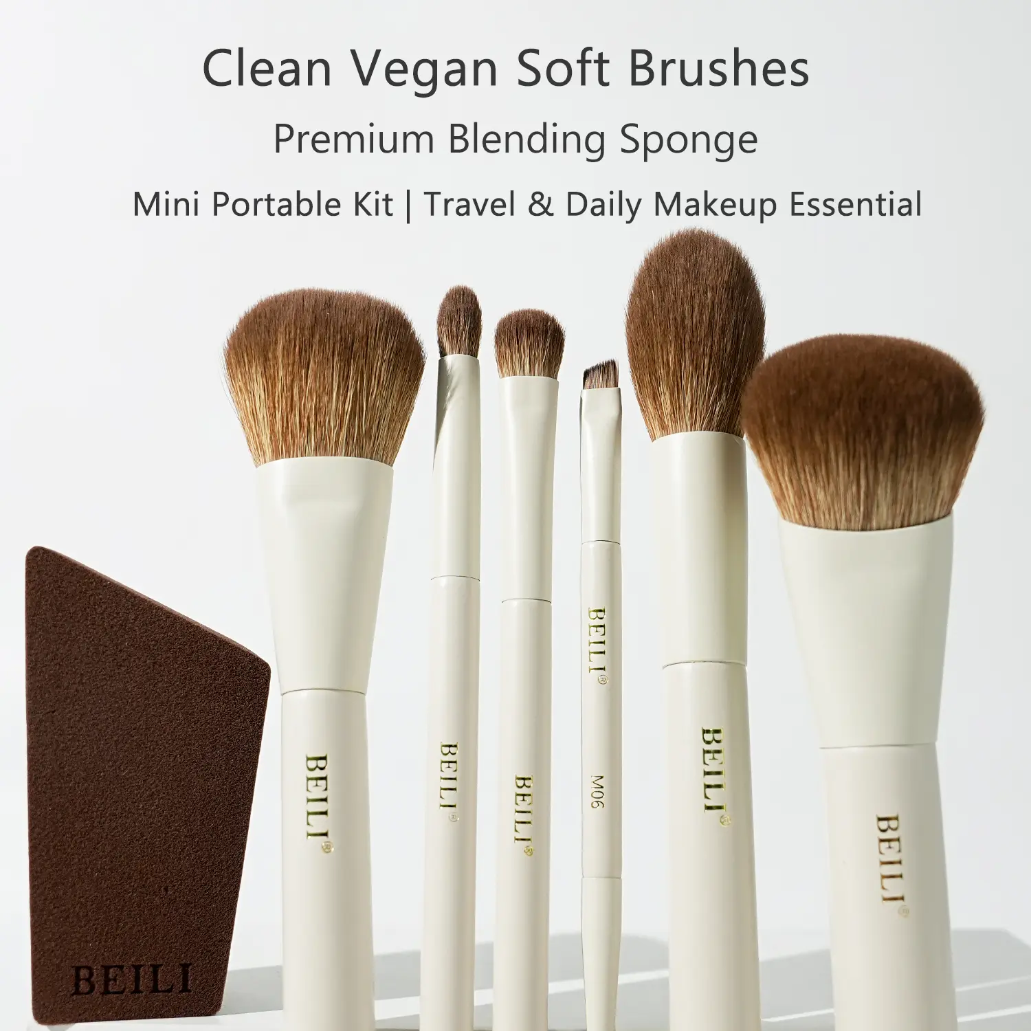 BEILI 7-in-1 Multi-Use Makeup Brushes Set - Mini Size, On-the-Go Vegan Kit with Complexion Sponge, Portable Contouring & Eyeshadow Brushes, Beginner-Friendly Women's Gift Set, Mini Size Brushes Set & Kits