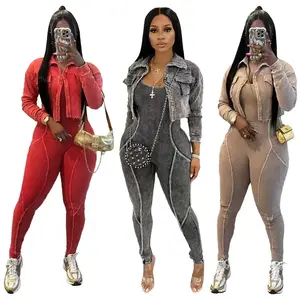 Summer Spring Clothes Fashion Women's Set Washed Knitted Long Sleeve V-neck Coats Pencil Jumpsuits Active Two Piece Set Outfits Tracksuit Light Womenswear Check Overalls Gamis Sleeveless Fitted