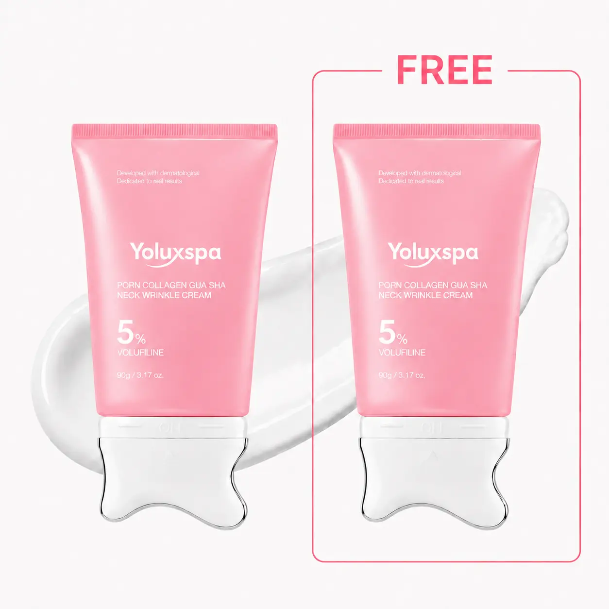 [Buy 1 Get 1 Free] PDRN Collagen Gua Sha Neck Wrinkle Cream | Built-In Gua Sha Massager with Volufiline 5% + PDRN | Firming, Contour Care for the Look of Fine Lines, Jawline, Neck, Décolleté,Underarms, Chest, Legs, Shoulder | Massage Cream