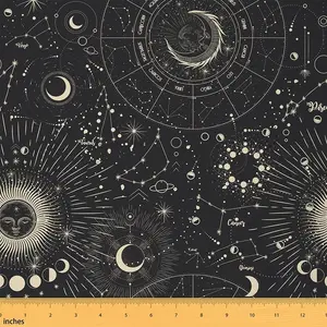 Sun Moon Upholstery Fabric,1 Yard,Boho Outer Space Constellation Outdoor Fabric by The Yard,Bohemian Universe Galaxy Decorative Fabric