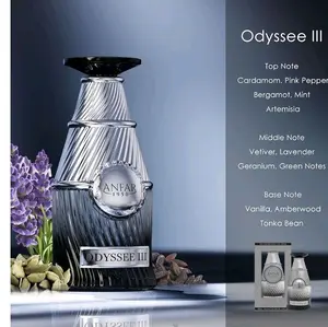 Anfar Odyssee 3 Pour Homme 1950, Extrait de Parfum, 3.4 fl oz, Woody Fragrance, Cardamom, pink pepper, bergamot, mint, for men, 100ml.