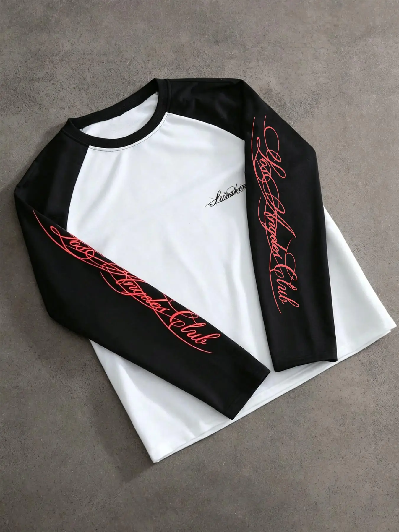 Unisex Black & White Raglan Sleeve Los Angeles Club Script Print 