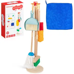 Kids Cleaning Set, 8pcs Housekeeping Play Set Includes Broom Mop Duster Dustpan Brushes Rag and Organizing Stand, Cleaning Toys Gift for Toddlers Girls Boys Age 3-6, Solid Beech Wood