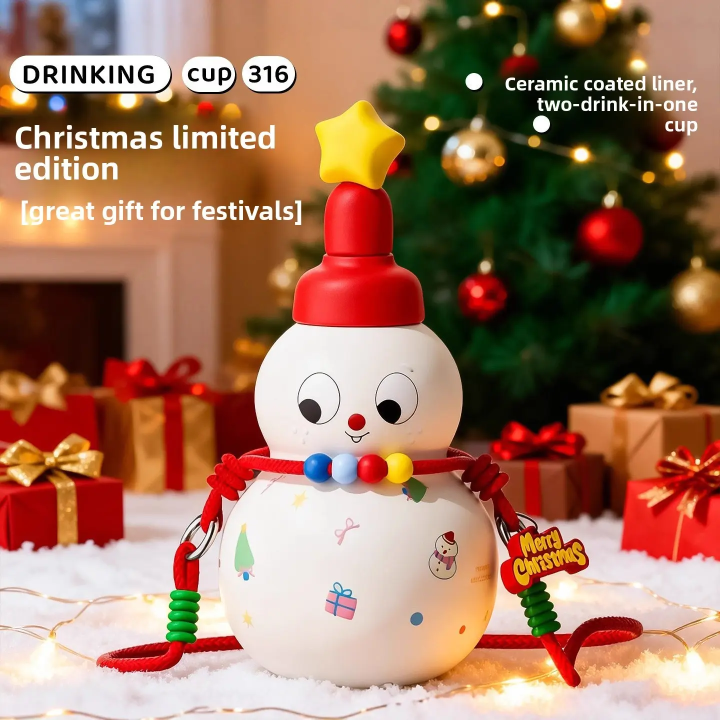 Trendy Christmas Insulated Thermos with 3D Design, Cute Holiday Use, Festive Style, Perfect for Christmas Celebrations