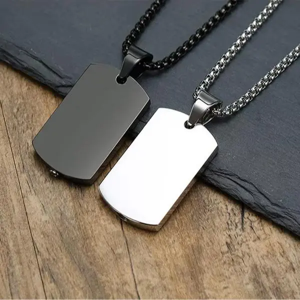 Men's Quality Stainless Steel Cremation Keepsake Dog Tag Pendant Necklace