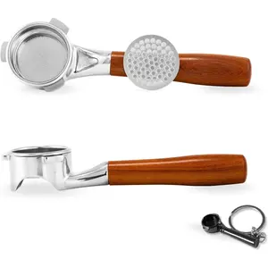 54mm Bottomless Portafilter - Naked for Breville Barista Express, Pro, Touch, Bambino Plus, Infuser, Duo Temp - Rosewood Handle, Flat Base, Includes 18-21 g Filter Basket & Puck Screen