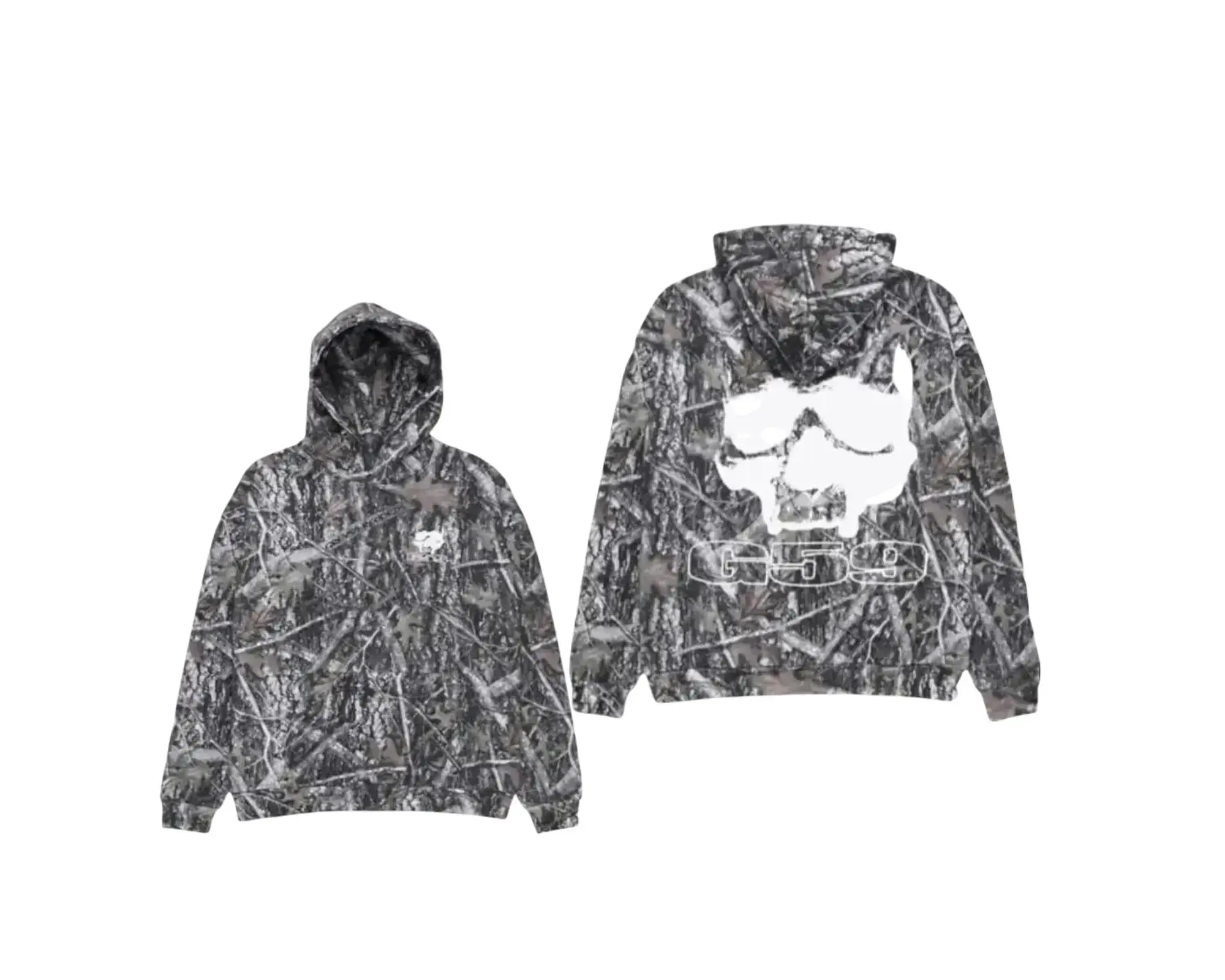 Vintage G59 Skull Camo 3D Hoodie, All-Over Graphic Print Unisex Pullover Sweatshirt, Gothic Outdoor Streetwear & Casual Fashion Top for Men Women