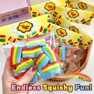 Rainbow Sour Strip Squishy Toy, Food-Grade Silicone, Soft Slow Rebound, Birthday Party New year Gift