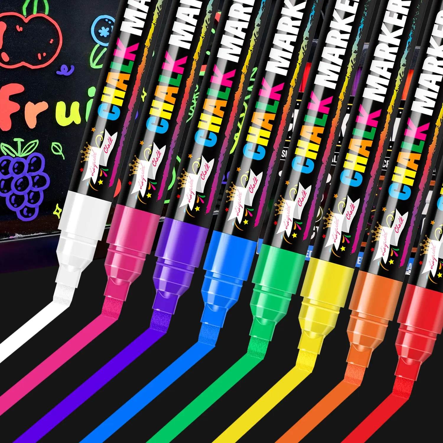 Erasable Liquid Chalk Marker Pen, 8 Color Fluorescent Board Pens, Art Markers, Dry Erase Markers, Dustless Ink, Ideal for Blackboard, Menu Boards, Windows, Glass
