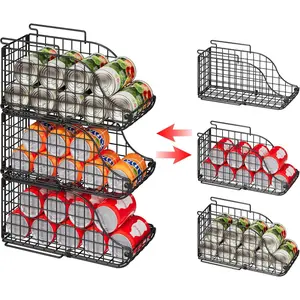 Stackable Foldable Standing Can Dispenser Bin 3-Pack with Handles for Kitchen Pantry Countertop Cabinet Beverage Drink Pop Soda Can Storage Organizer