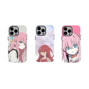 Kawaii Bocchi the Rock Anime Shockproof Tough Phone Case, Hitori Gotoh Aesthetic Protective Two-In-One Cover, Cute Gift for Fans for iPhone 11 12 13 14 15 16 17 Pro Max Plus