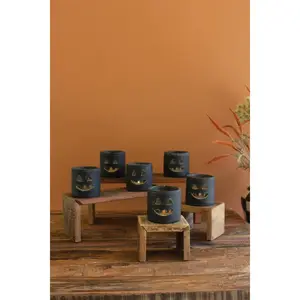 Short Black Clay Jack O Lantern (Pack Of 6)