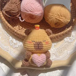 Small Capybara With Heart Crochet, Low sew Crochet Capybara Amigurumi, Cute Animal Crochet