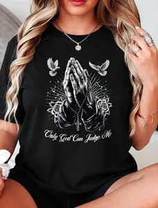 Only God Can Judge Me Prayer Hands Chicano Tattoo Doves T-Shirt