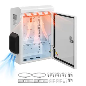 VEVOR Outdoor Electrical Box, Cold-Rolled Steel, Electrical Junction Box with Thermostat and Fan, Rain Hood, Ventilated Design, IP65 Waterproof Hinged Enclosure, Wall/Pole Mounted, 20 x 16 x 8 in