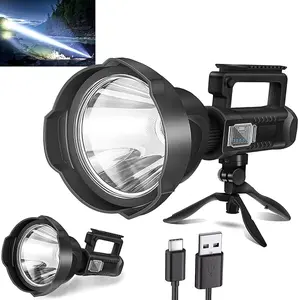 2025 NEW Rechargeable Spotlight 3000 Lumens LED Flashlight, Outdoor Bright Long Range Tripod USB-C Rechargeable Flashlight with 4 Lighting Modes Waterproof Flashlight Summertok Gifts for Men Labor Day Sale Sale Ends Soon Perfect for Camping high lumen