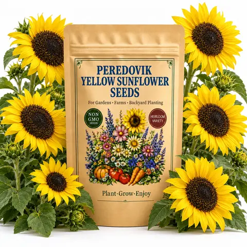 50 Peredovik Yellow Sunflower Seeds for Planting, Tall Golden Flowers with Dark Centers
