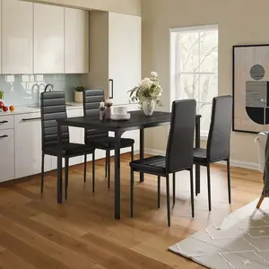 Modern     For 4, 5 Piece Kitchen   Set With   (PU Leather ), For Home,  Room, Living Room, Apartment, Small Space,Kitchen dining table Chairs White Glass Door Wardrobe Versatile Square Air Fryer Window