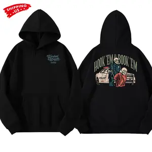 Hook ’Em Book ’Em Police Hoodie, Funny Law Enforcement Skull Arrest Graphic Hoodie, Police Graphic Hoodie for Officers & First Responders, Gift for Police or Law Enforcement