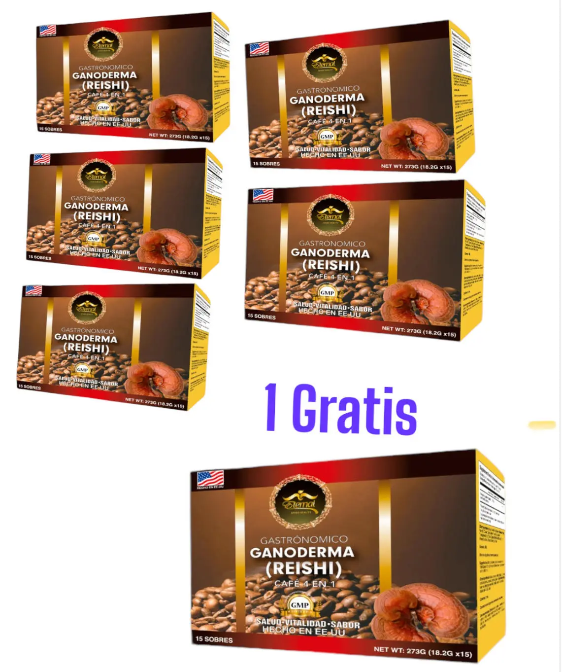 Eternal Set of 6 Reishi Ganaderma 4 in 1 Organic Coffee - Low Sugar, Beneficial Ingredients, Energy-Boosting - Beverage