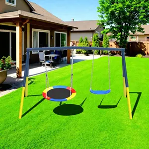 Heavy-Duty A-Frame Swing Set for Backyard, 330lbs Capacity - Easy Install Outdoor Swing Set with 32" Saucer Seat & Belt Seat for Family