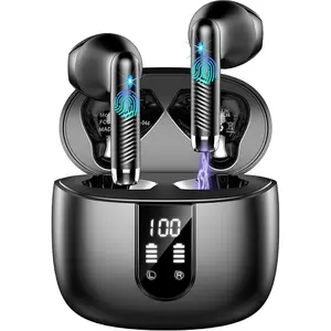 Wireless Earbuds, Bluetooth Headphones V5.4 Stereo Bass Ear Buds with ENC Noise Cancelling Mics,56H Bluetooth Earbuds with LED Display Charging Case, IP7 Waterproof Earphones for Android iOS【Mini】