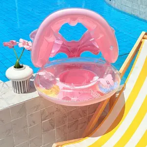 Mermaid Design Swimming Ring, Detachable Sunshade Swimming Circle, Comfortable Sponge Bottom Swimming Ring for Indoor & Outdoor Swimming Pool, Pool Float