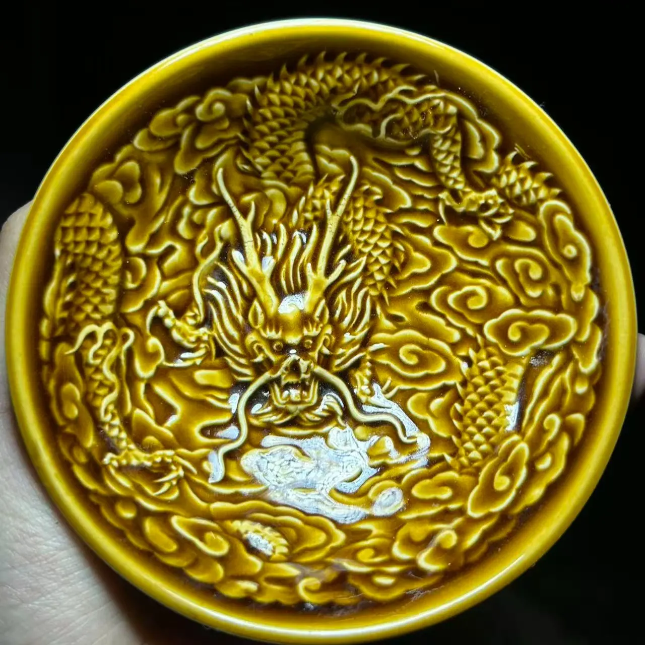 Dragon Pattern Kiln-Crafted Jianzhan Ceramic Master’s Cup, Amber Z34 Unique Collectible Cultural Item for Tea Serving, Collectors, One-Of-A-Kind, Amber Dragon