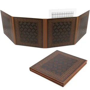 CASEMATIX Faux Leather 4-Panel DM Screen Embossed Folding GM Screen with Wet-Erase Pockets for Tabletop RPGs and Campaigns - Insert Not Included