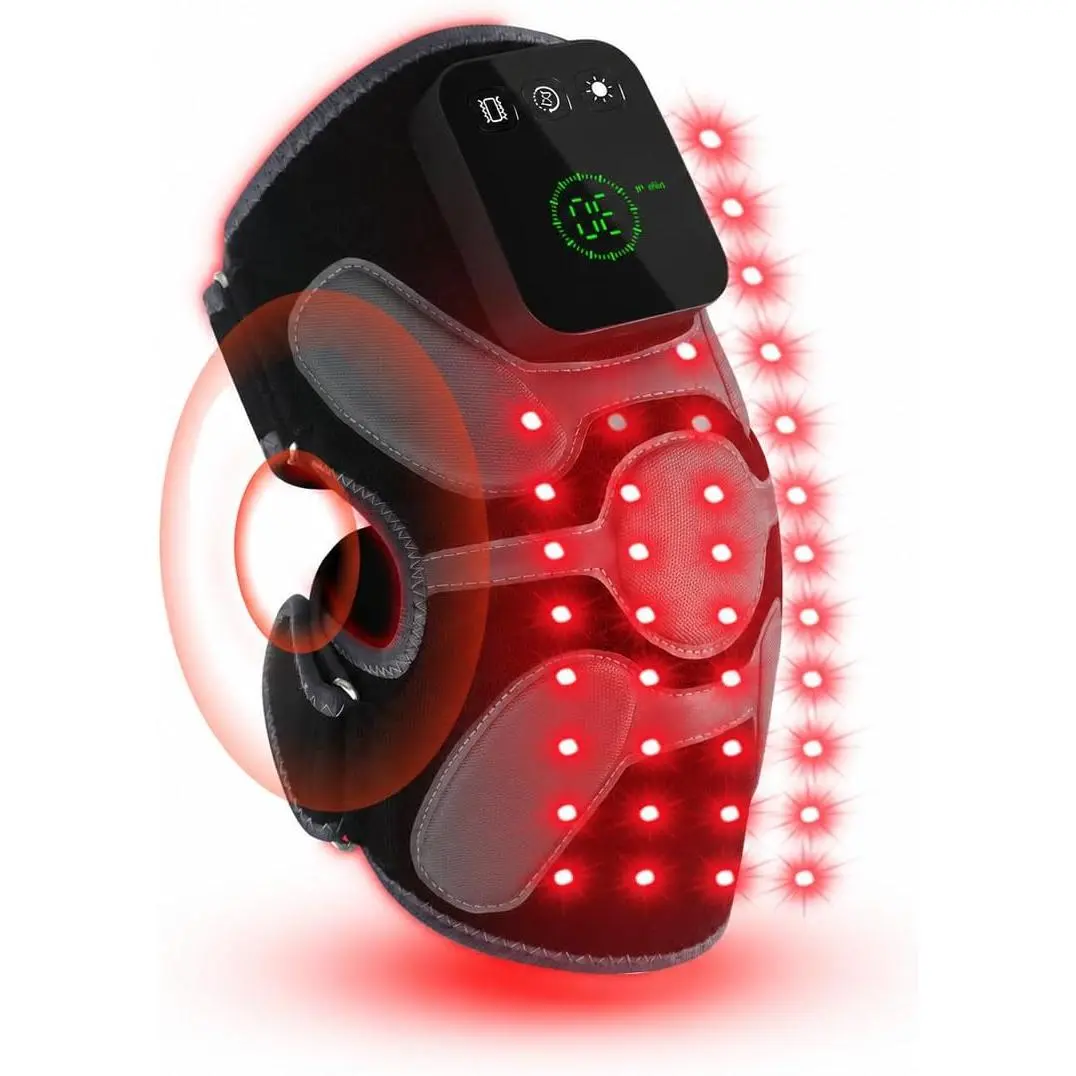 Red Light Therapy Knee Massager 660nm & 850nm, Heated Vibration Knee Brace Cordless Rechargeable 5000mAh, Timer & Pulse Modes for Knee Elbow Shoulder Joint Comfort Support Device