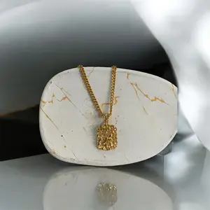 LSJ 14k Gold Plated Large Nugget Pendant + Choose Chain: Figaro 24” Miami Cuban Link 24” Flat Cuban 24”
