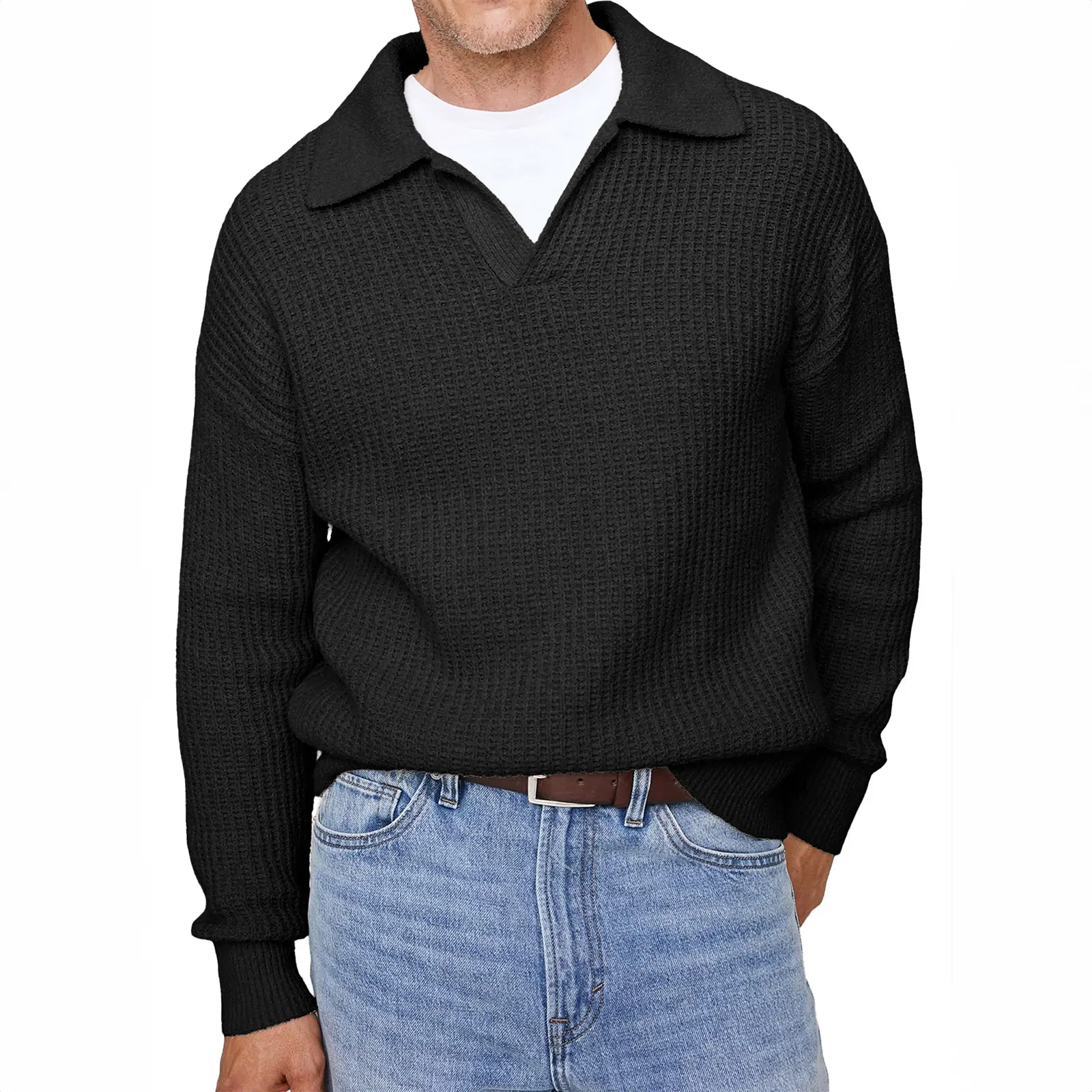 JMIERR Cozy Knit V-Neck Sweater - Men's Relaxed Fit Casual Pullover for Everyday Wear