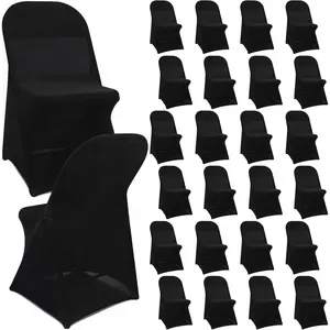 Spandex Stretch Folding Chair Covers Bulk Fitted Universal Chair Protector Pack Removable Washable for Wedding Party Dining Banquet Event(Black,25 Pcs)