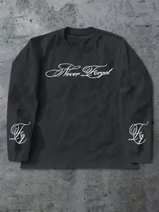 Men's Handwritten Slogan Print Long Sleeve T-Shirt, Loose Oversized Fit, Soft Fabric, Casual Daily Wear, All Seasons