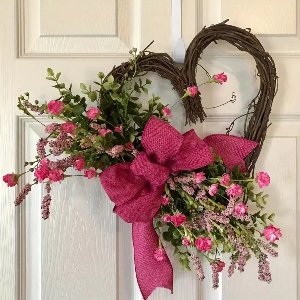 New Artificial Hanging Heart Wreath - Heart-Shaped Ornaments, Valentine's Day Decor, Entryway Front Door Home Decoration