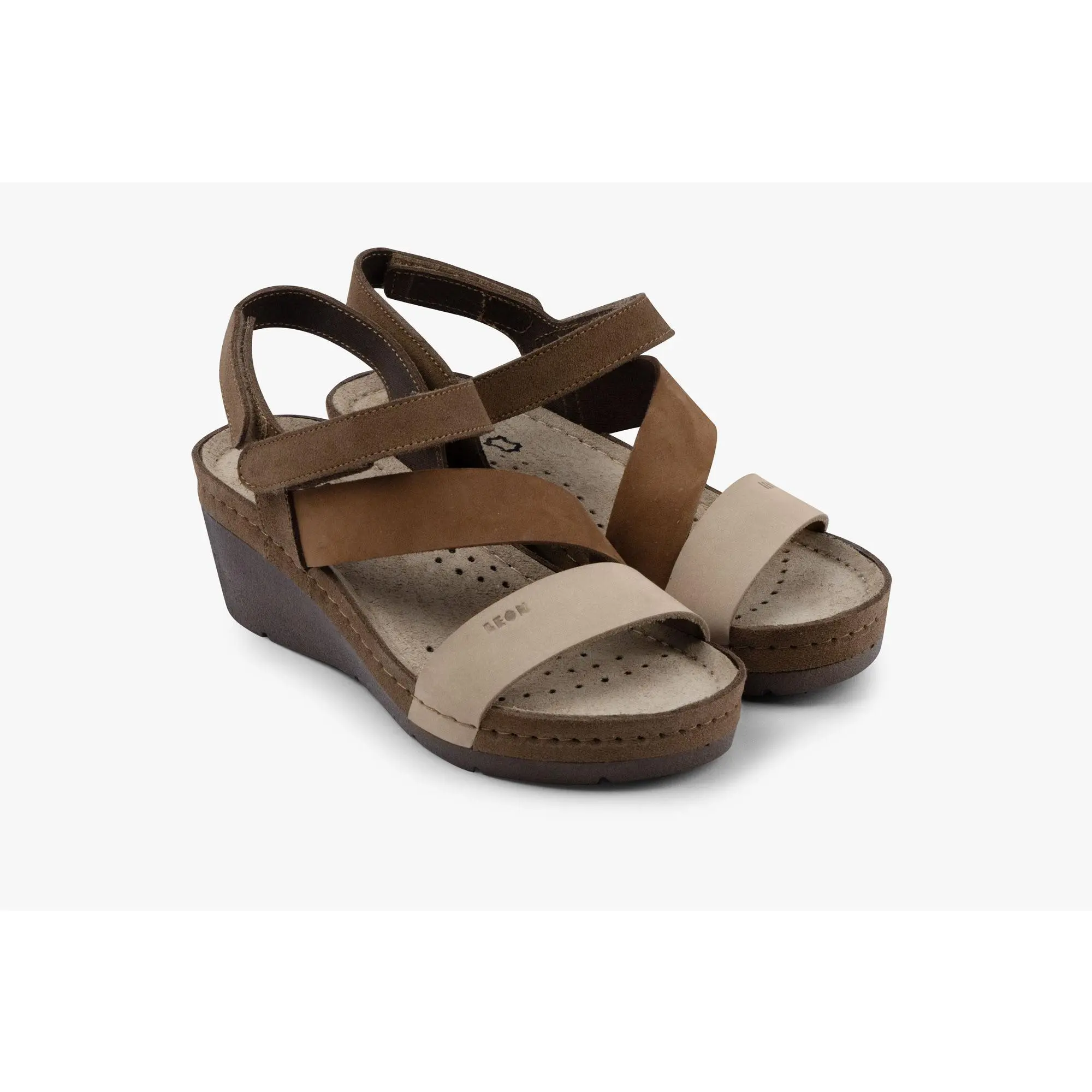 Kiara by LEON- Women’s Leather Platform Heel Sandals- Gel Insole & Adjustable Strap